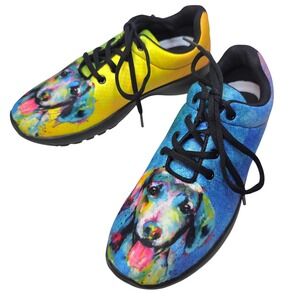 Groove Bags Custom Kicks Watercolor Dog Sneakers Womens 7W EU 38 Multicolor Mesh